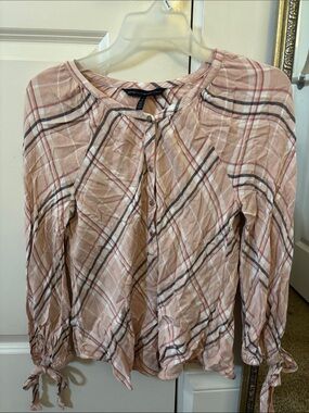White House Black Market Blush Pink Plaid Button-Front Shirt